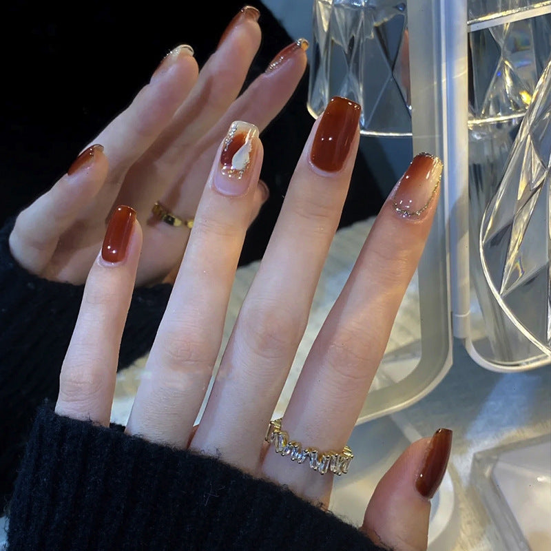 Elegant Press-On Nail Set with Sparkling Tip Accents Bowlift