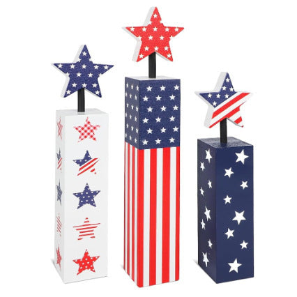 Unisex nan rustic wood column decoration set with hand-painted star toppers in shabby chic Bowlift