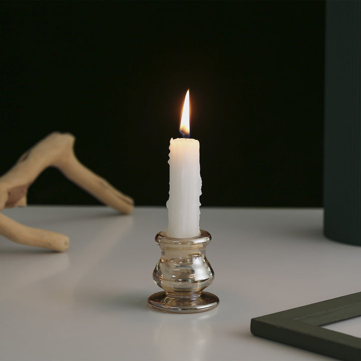 Glass Taper Candle Holder with Curved Weighted Base Bowlift