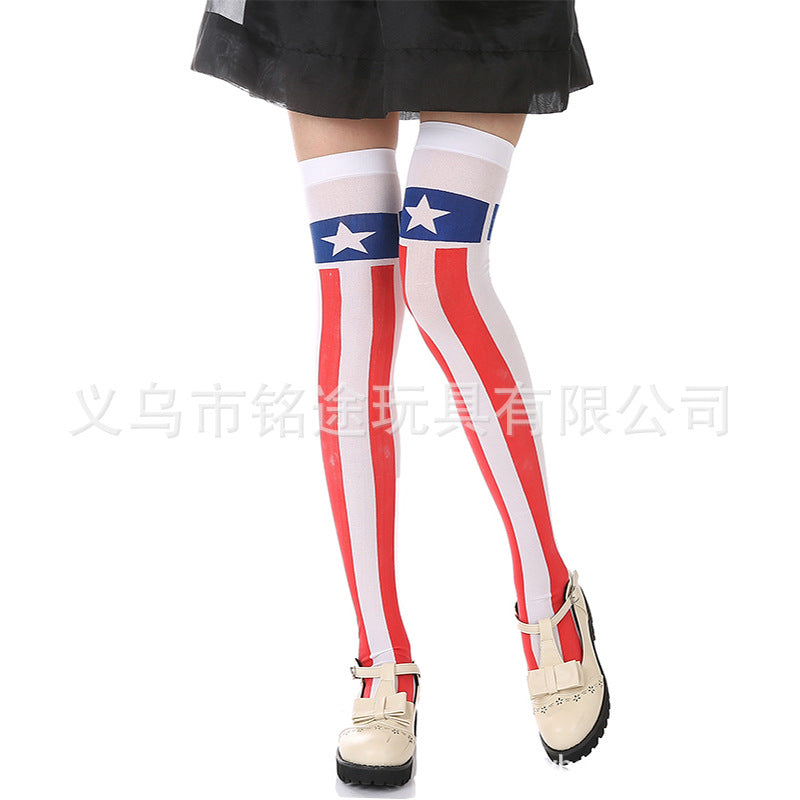 Women's over-the-knee flag pattern knitted socks with elastic cuff and reinforced foot area Bowlift
