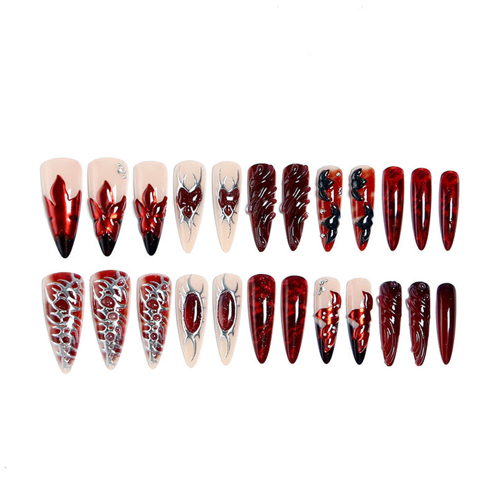 Artificial nail set with extravagant red and black designs Bowlift