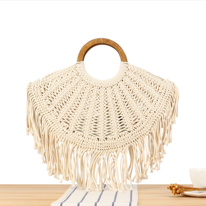 Handbag with Fringed Macramé Design Bowlift