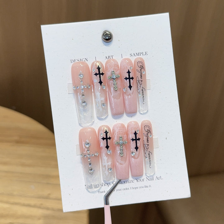 Fashionable Cross Design Artificial Nails Bowlift