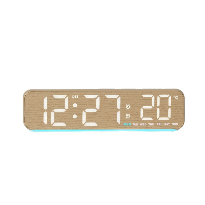 Digital wooden alarm clock with temperature and day of the week display Bowlift