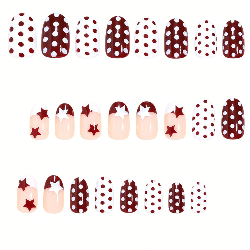 Artistic Star and Polka Dot Press-On Nail Set Bowlift