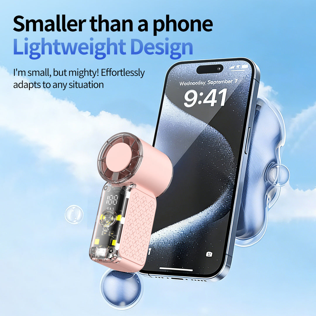 Unisex nan portable handheld transparent cooling fan with smart LED display and adjustable high-speed airflow Bowlift