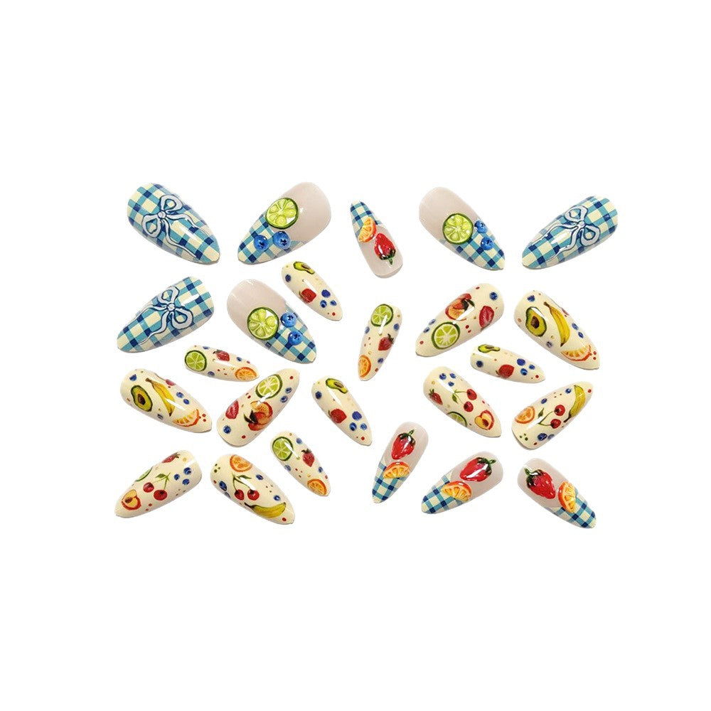 Artificial nails with fruity and checkered design Bowlift