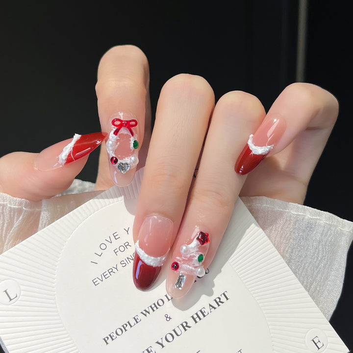 Festive Character-Themed Press-On Nail Art Bowlift