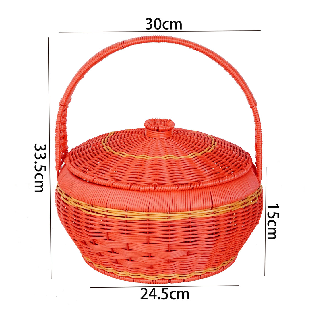 Women's Handcrafted Storage Basket with Lid and Carry Handle Bowlift