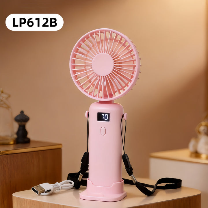 Women Portable USB Hand Fan with LED Display and Adjustable Speeds Bowlift