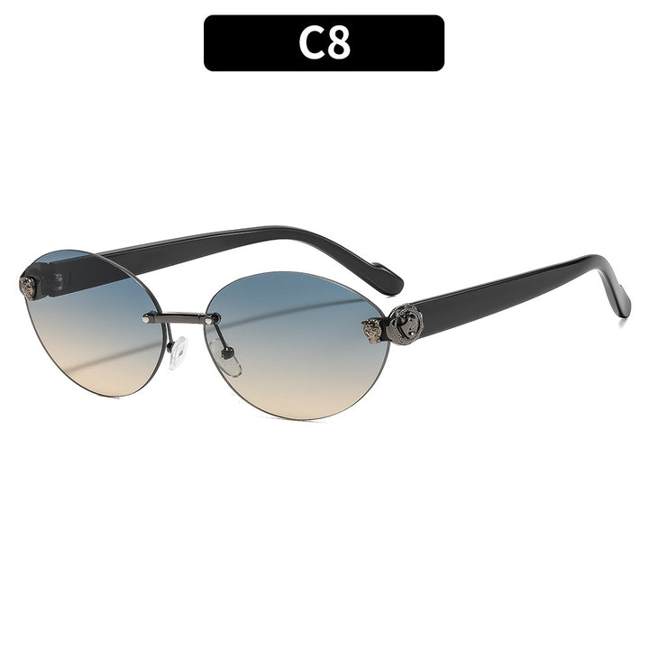 Vintage Oval Frame Sunglasses with Gold Accents