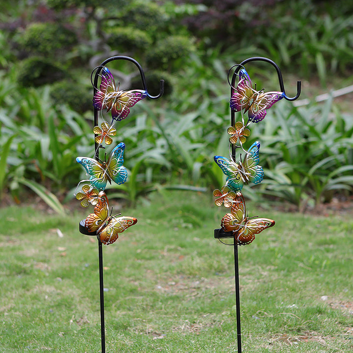 Solar LED Butterfly Garden Stake Decorative Metal Yard Ornament Bowlift