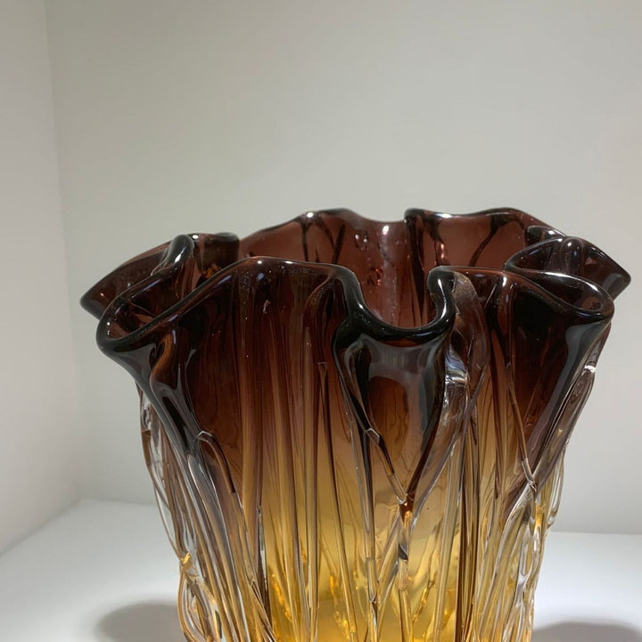 Handblown Textured Ruffled-Rim Gradient Glass Vase Set Bowlift