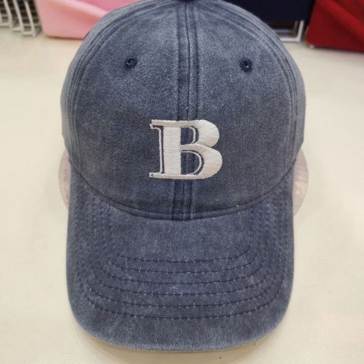 Women's Distressed Cotton Baseball Cap with Letter Embroidery Bowlift