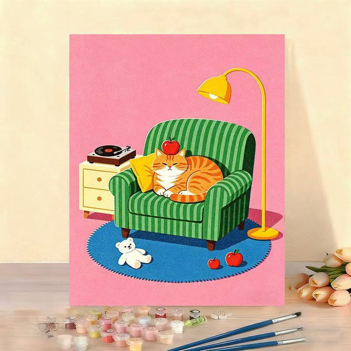 Whimsical Cat Illustration Canvas Artwork Bowlift