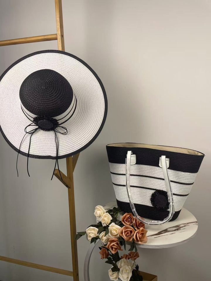 Elegant Beach Bag with Matching Sun Hat Bowlift