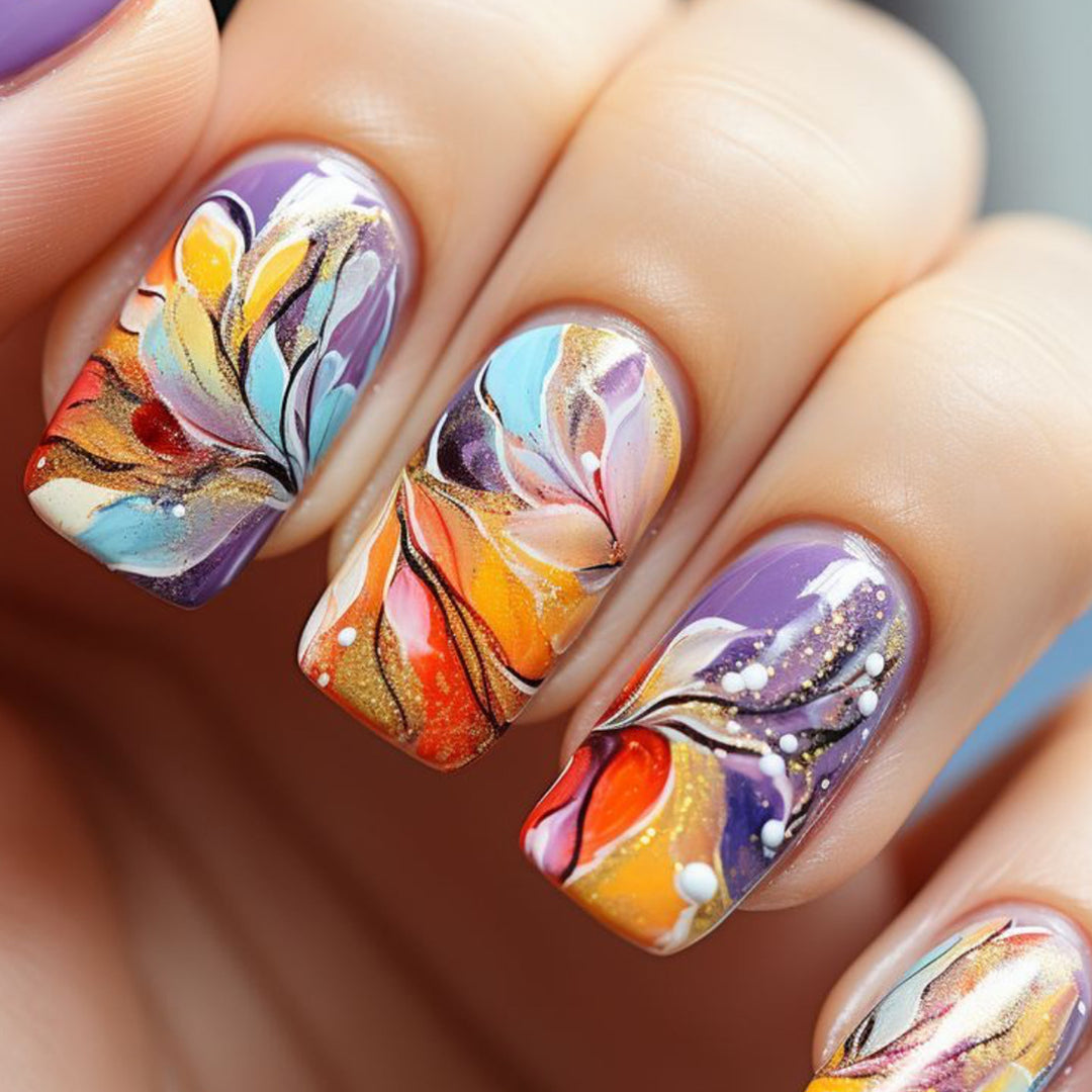Artistic Floral Gel Nail Art Extensions Bowlift