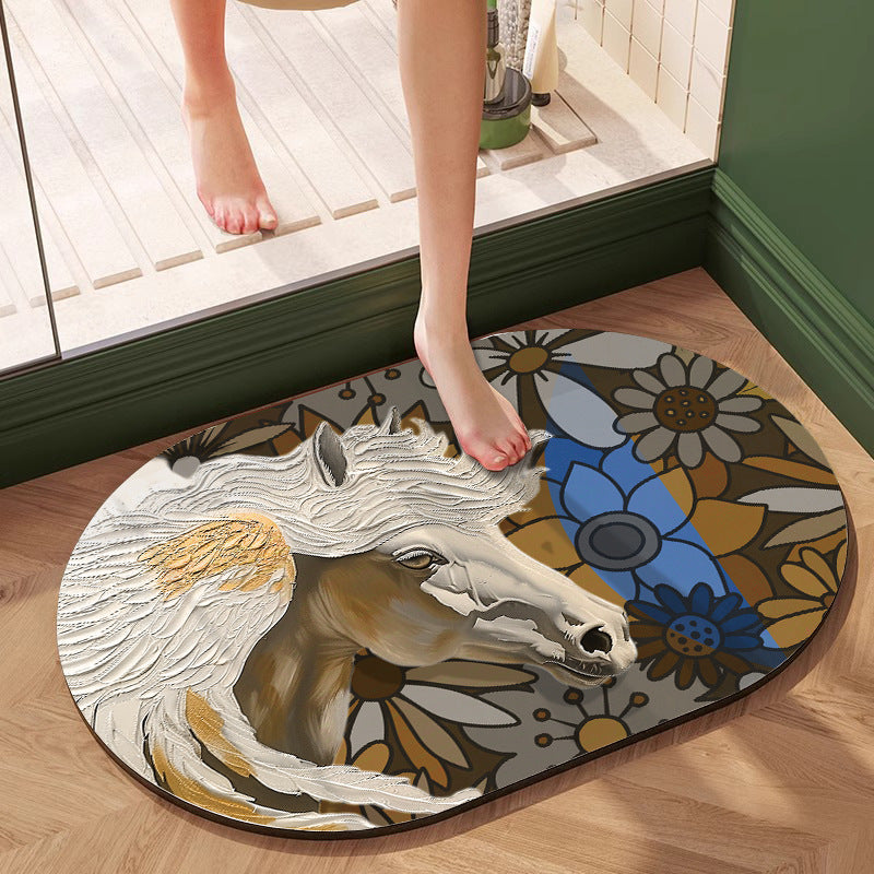Artistic Horse-Themed Bath Mat Bowlift