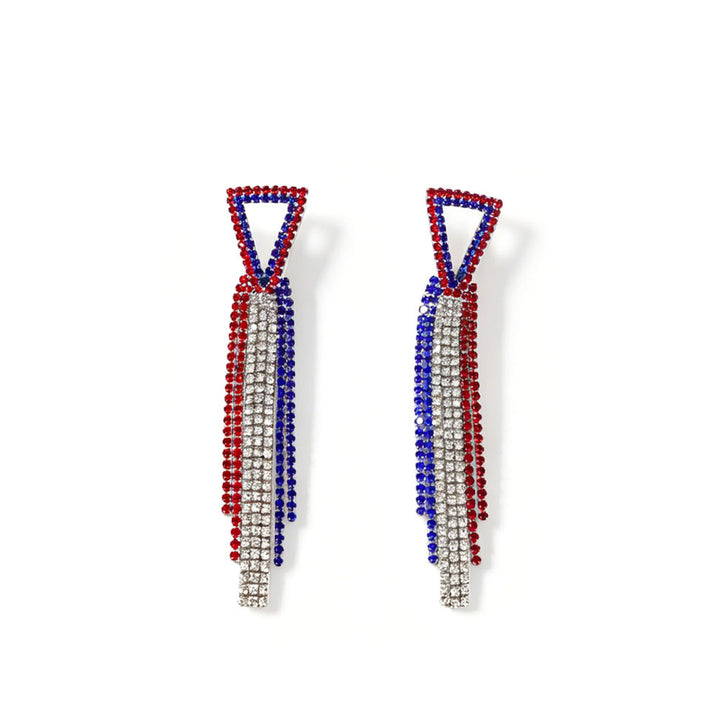 Ladies long sparkling crystal tassel earrings with geometric stud closure Bowlift