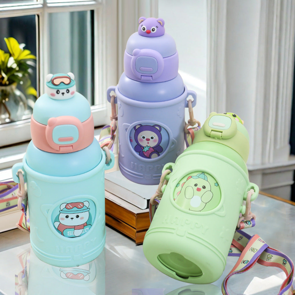 Women's Insulated Water Bottle with Creative Animal Designs and Ergonomic Carrying System Bowlift