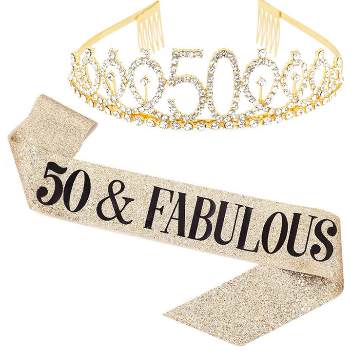 Girl Glittering Birthday Crown and Sash Set Bowlift