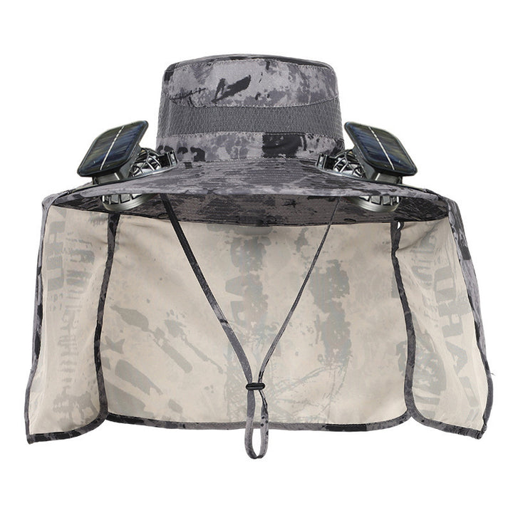Sun hat with neck protection and integrated solar-powered dual fans Bowlift