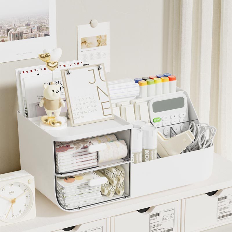 Multi-Functional Desk Organizer with Drawers and Compartments Bowlift