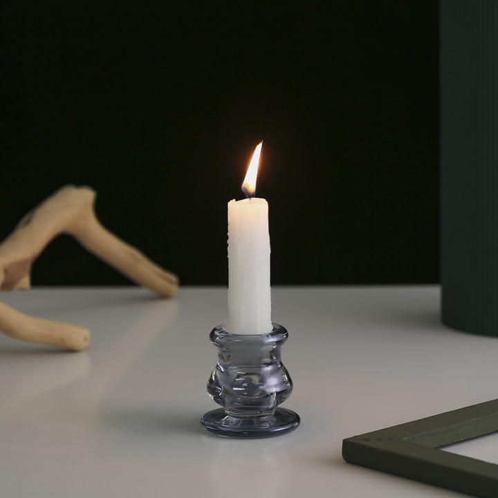 Glass Taper Candle Holder with Curved Weighted Base Bowlift