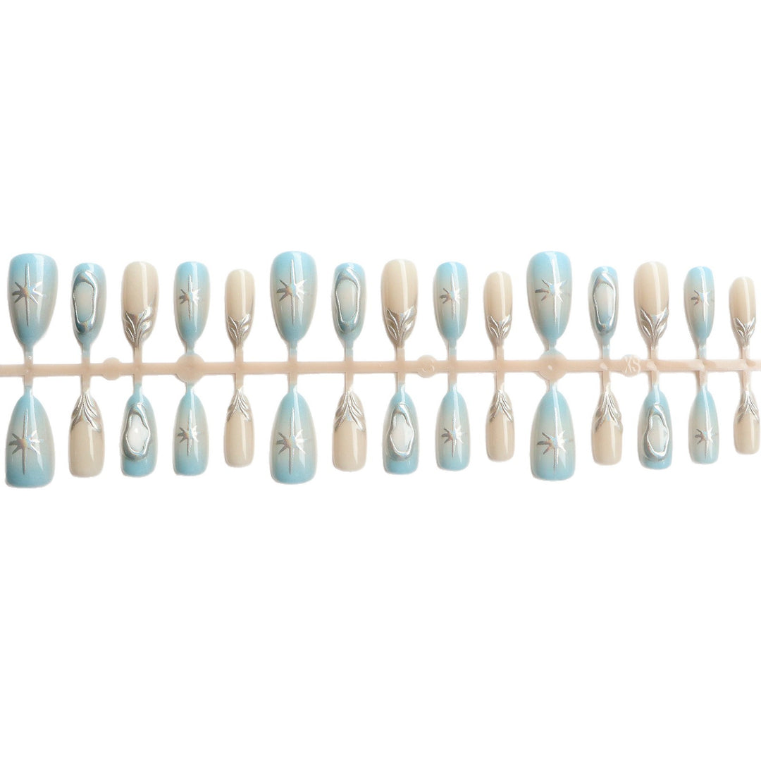 Artistic Press-On Nail Art Set with Silver Accents Bowlift