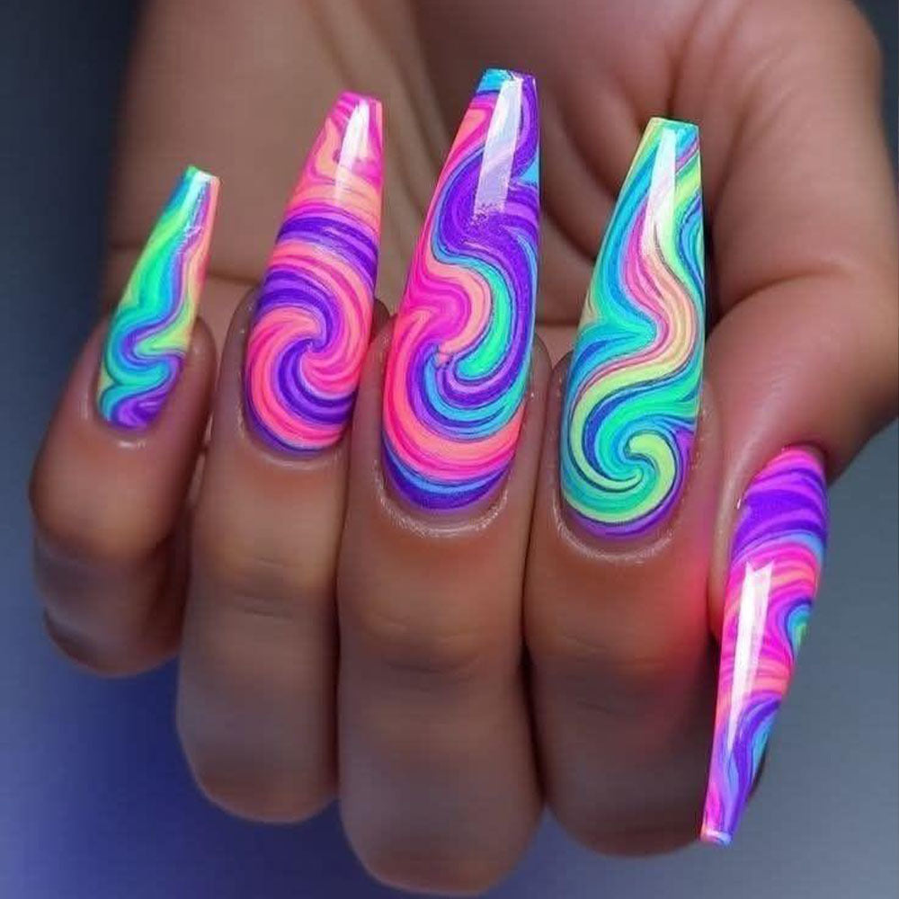 Artificial Nails in Colorful Swirl Design Bowlift