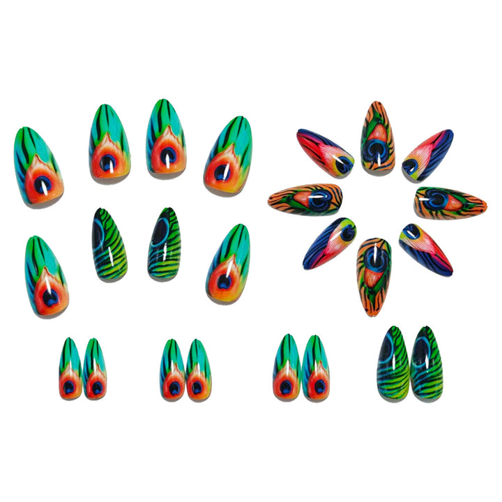 Artificial nails with artistic peacock pattern Bowlift