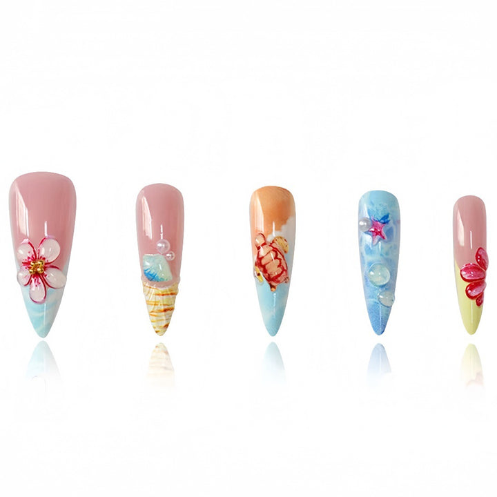 Artistic Marine-Inspired Press-On Nail Set Bowlift