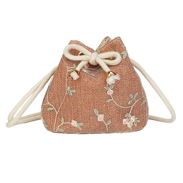 Embroidered Drawstring Bucket Bag Bowlift