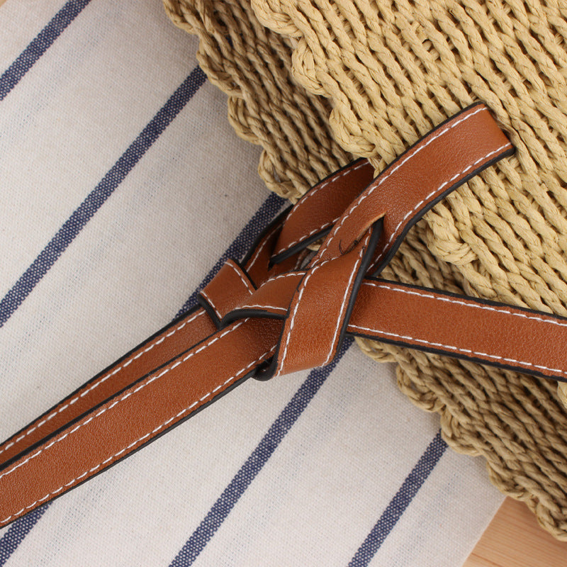 Woven Natural Material Handbag with Elegant Leather Handles Bowlift