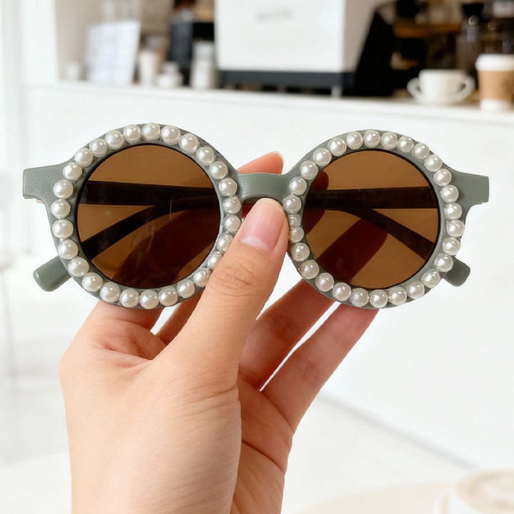Elegant Pearl-Embellished Round Sunglasses Bowlift