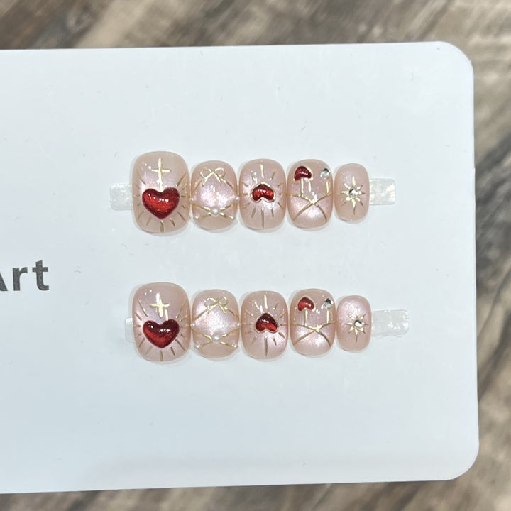 Artistic Heart-Themed Press-On Nail Art Set Bowlift