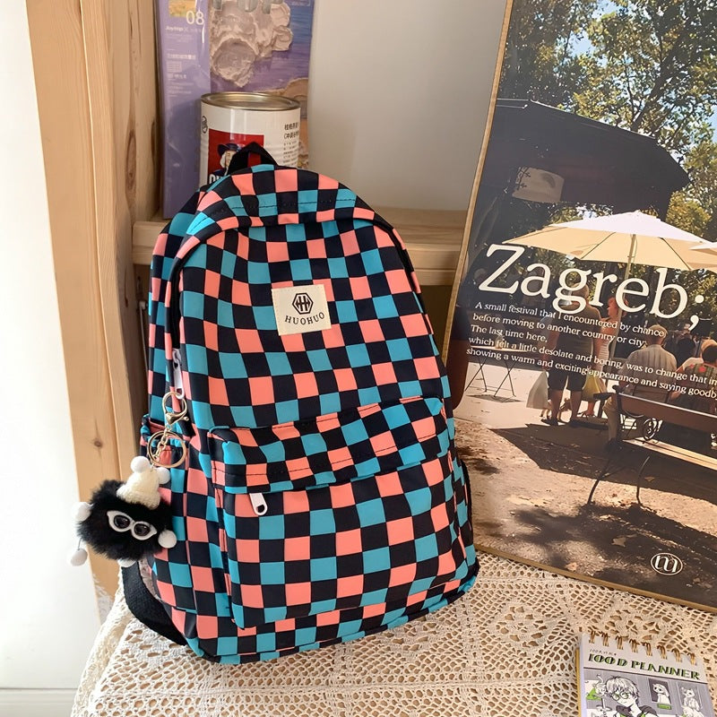 Stylish Checkerboard Pattern Backpack