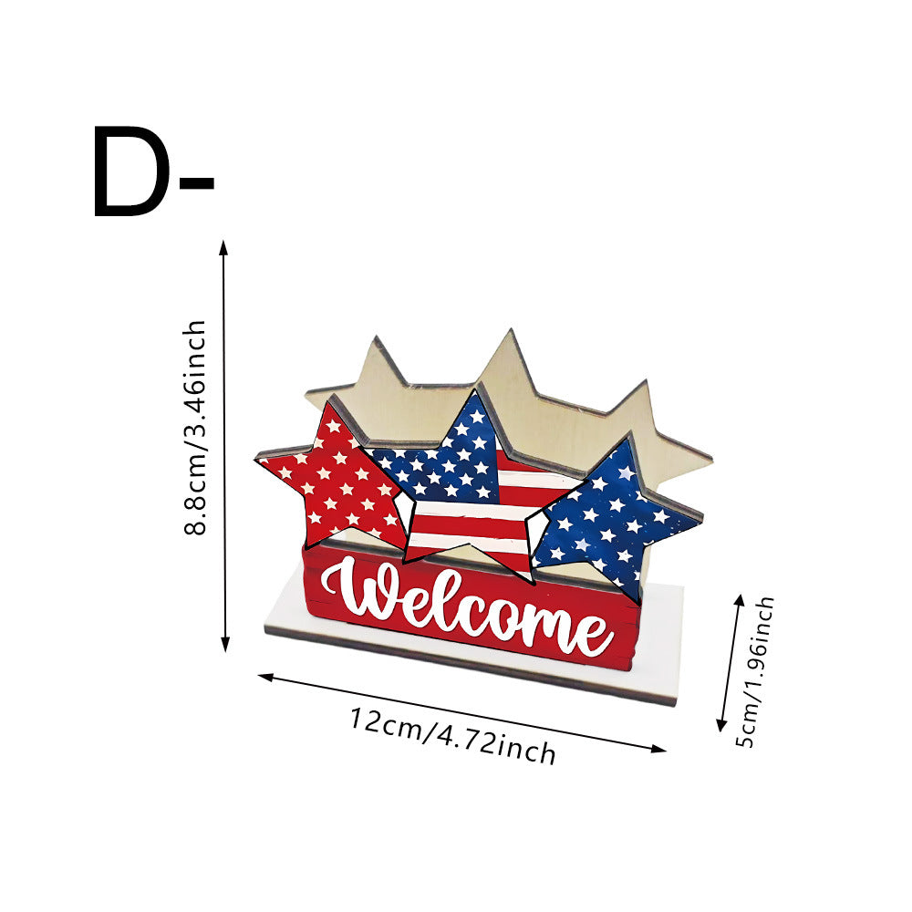 Unisex nan hand-painted deco set wooden gnomes trio with US flag design Bowlift