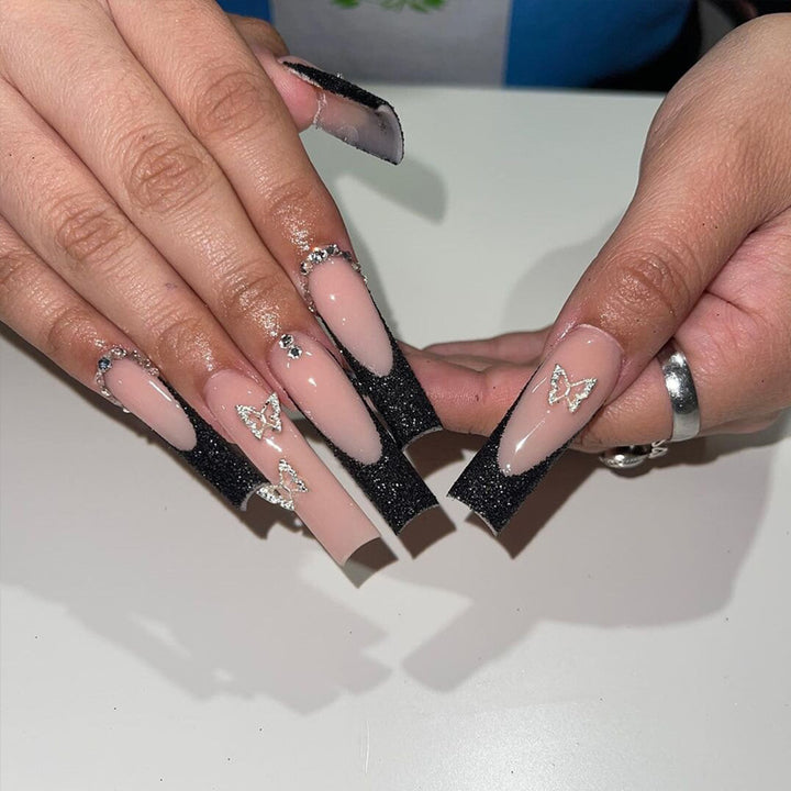 Decorative Long Stiletto Press-On Nails with Rhinestone Accents Bowlift