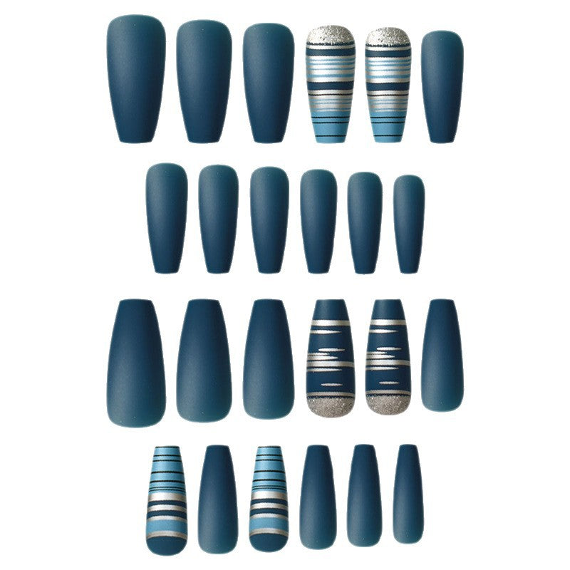 Fashionable Matte Finish Press-On Nails with Metallic Stripes Bowlift