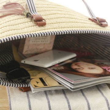 Braided Beach Bag with Elegant Leather Handles Bowlift