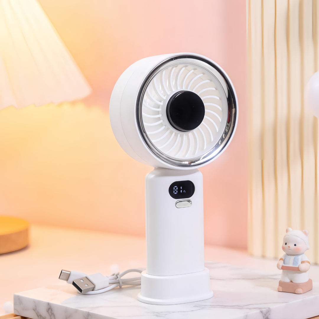 Women Portable Hand Fan with Digital Control and USB Connection Bowlift