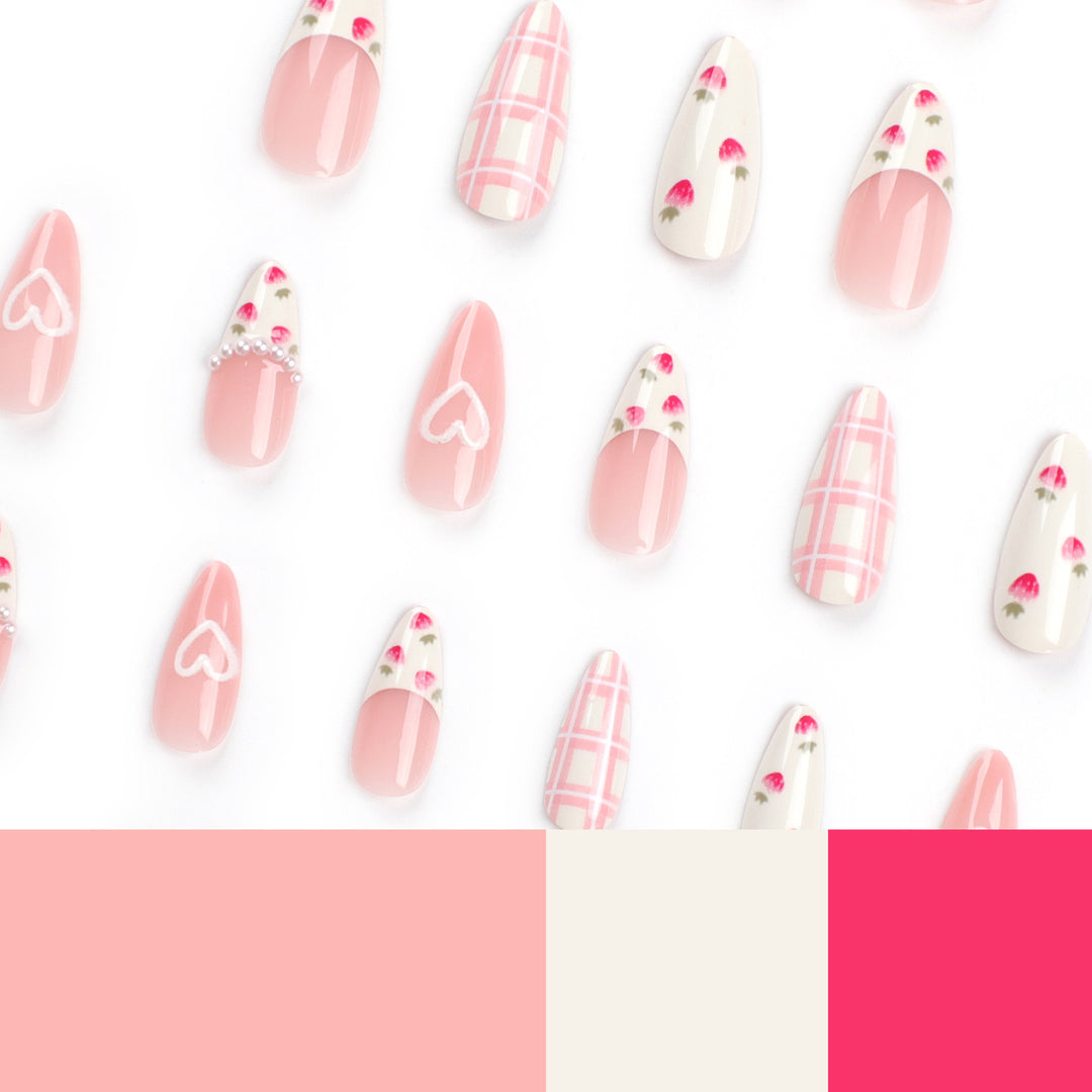 Artistic Heart and Floral Press-On Nail Extensions Bowlift