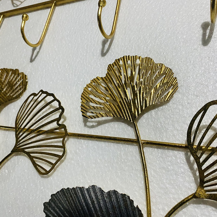 Decorative Metal Wall Hook Rack with Ginkgo Leaf Design Bowlift