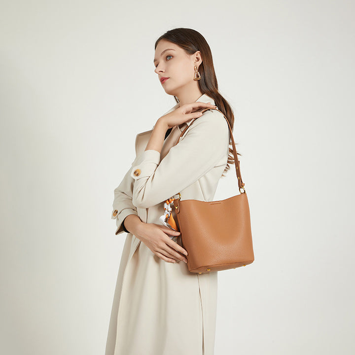 Textured Leather Bucket Bag Bowlift