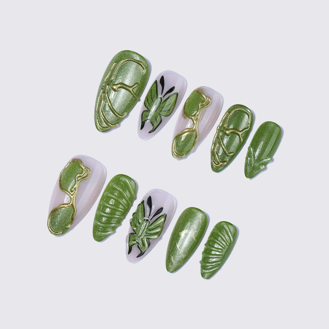 Nature-Inspired Press-On Nail Art Set Bowlift