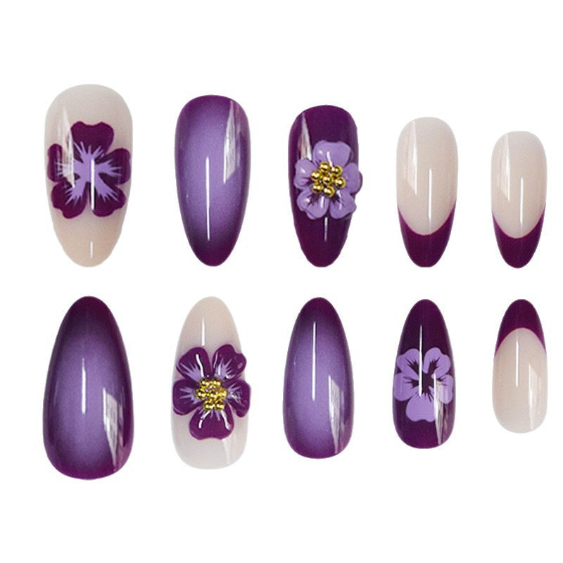 Artistic Floral Design Press-On Nail Set Bowlift