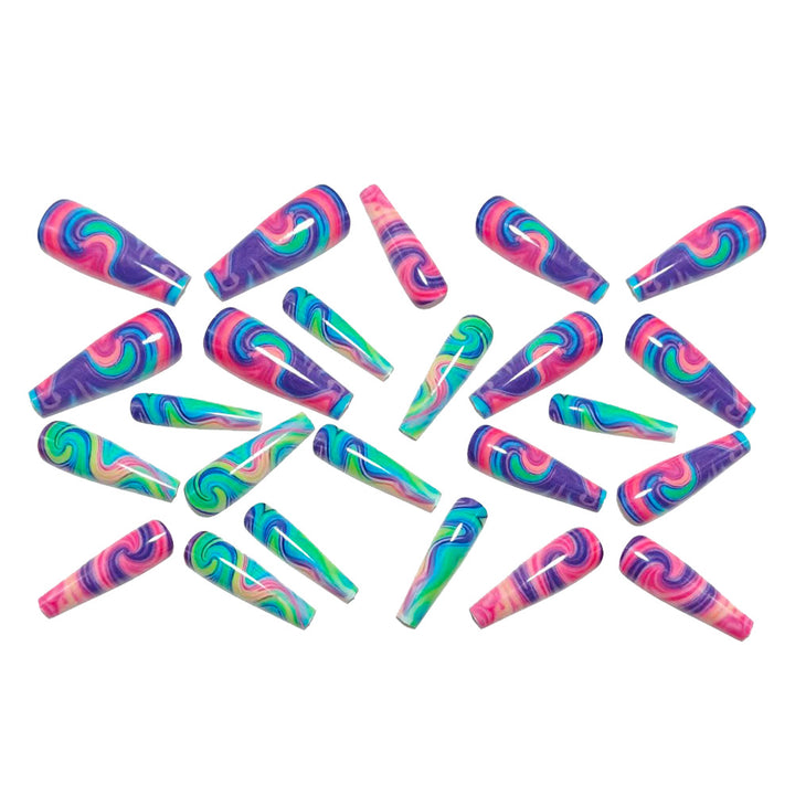 Artificial Nails in Colorful Swirl Design Bowlift