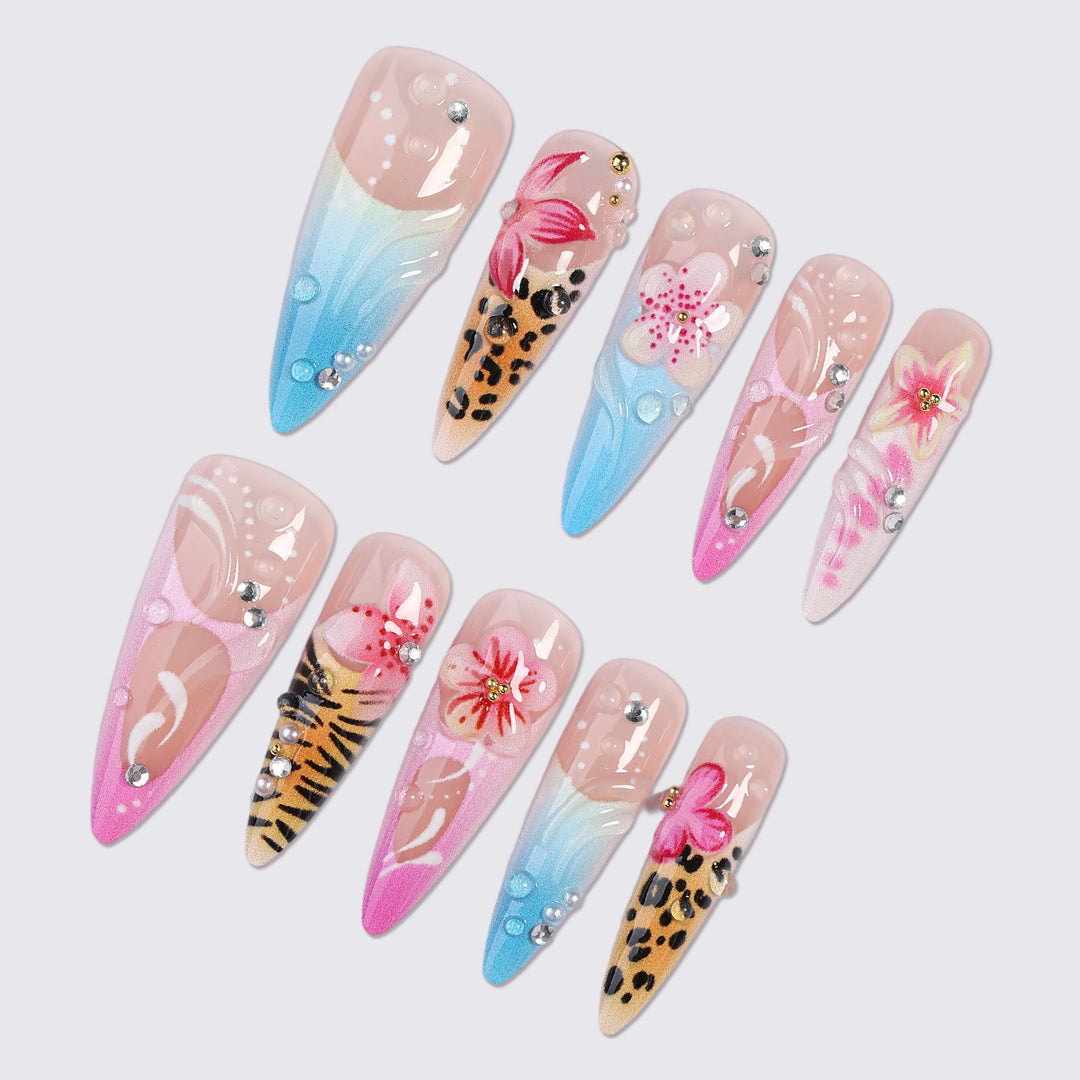 Artificial nail set with floral and animal designs Bowlift
