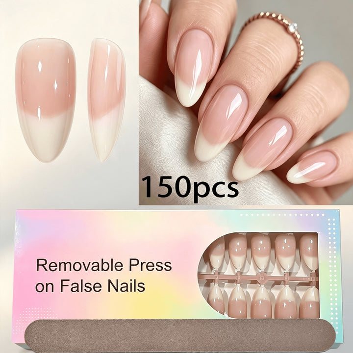 Elegant Gradient French Tip Press-On Nails Bowlift